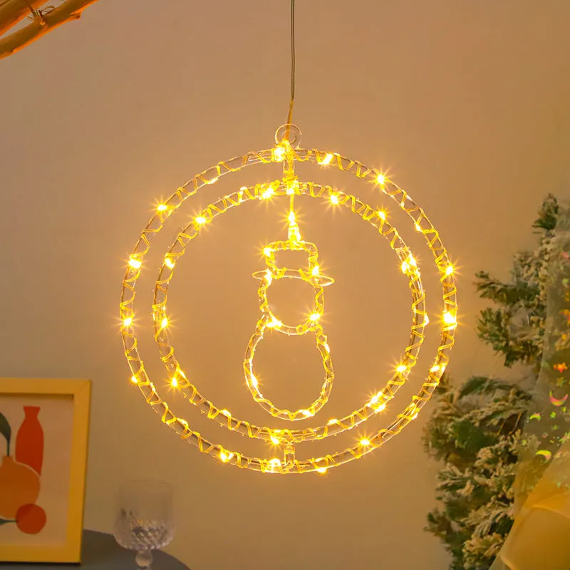 Quntis Christmas Double Ring Solar LED String Lights – Christmas Tree Shape Atmosphere Lights with Star Design, Outer Diameter: 12.60 inches, Inner Ring Diameter: 10.24 inches