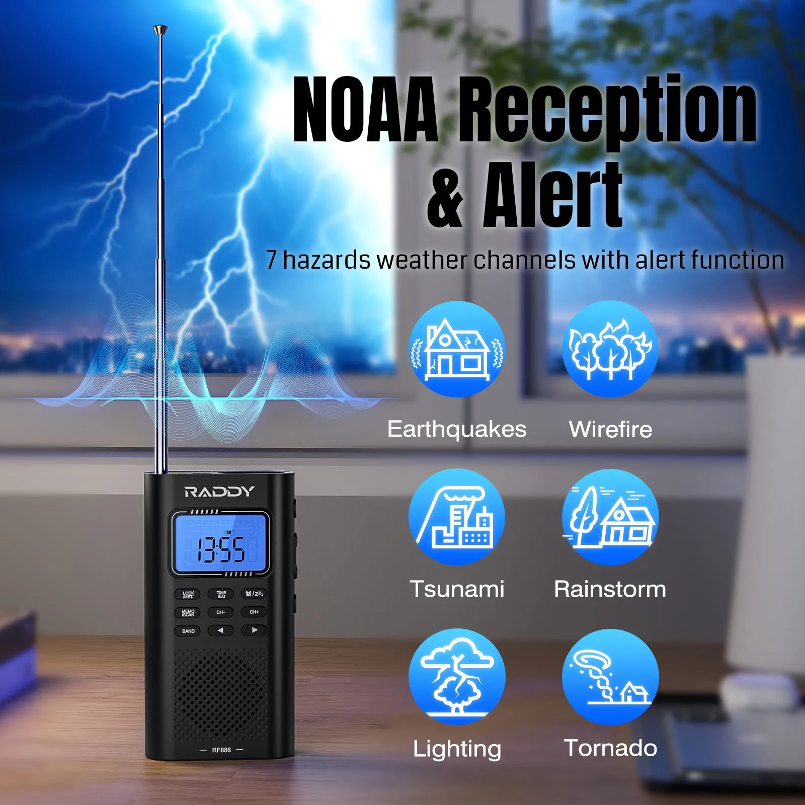 Raddy RF886 Shortwave Radio | AM/FM/SW/VHF/WB | Bluetooth Connection | Rechargeable Pocket Radio | NOAA