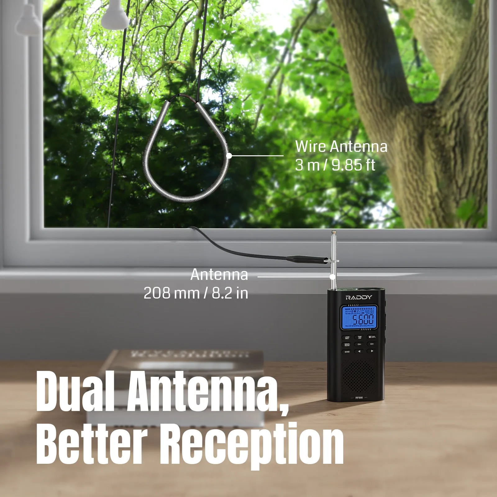 Raddy RF886 Shortwave Radio | AM/FM/SW/VHF/WB | Bluetooth Connection | Rechargeable Pocket Radio | NOAA