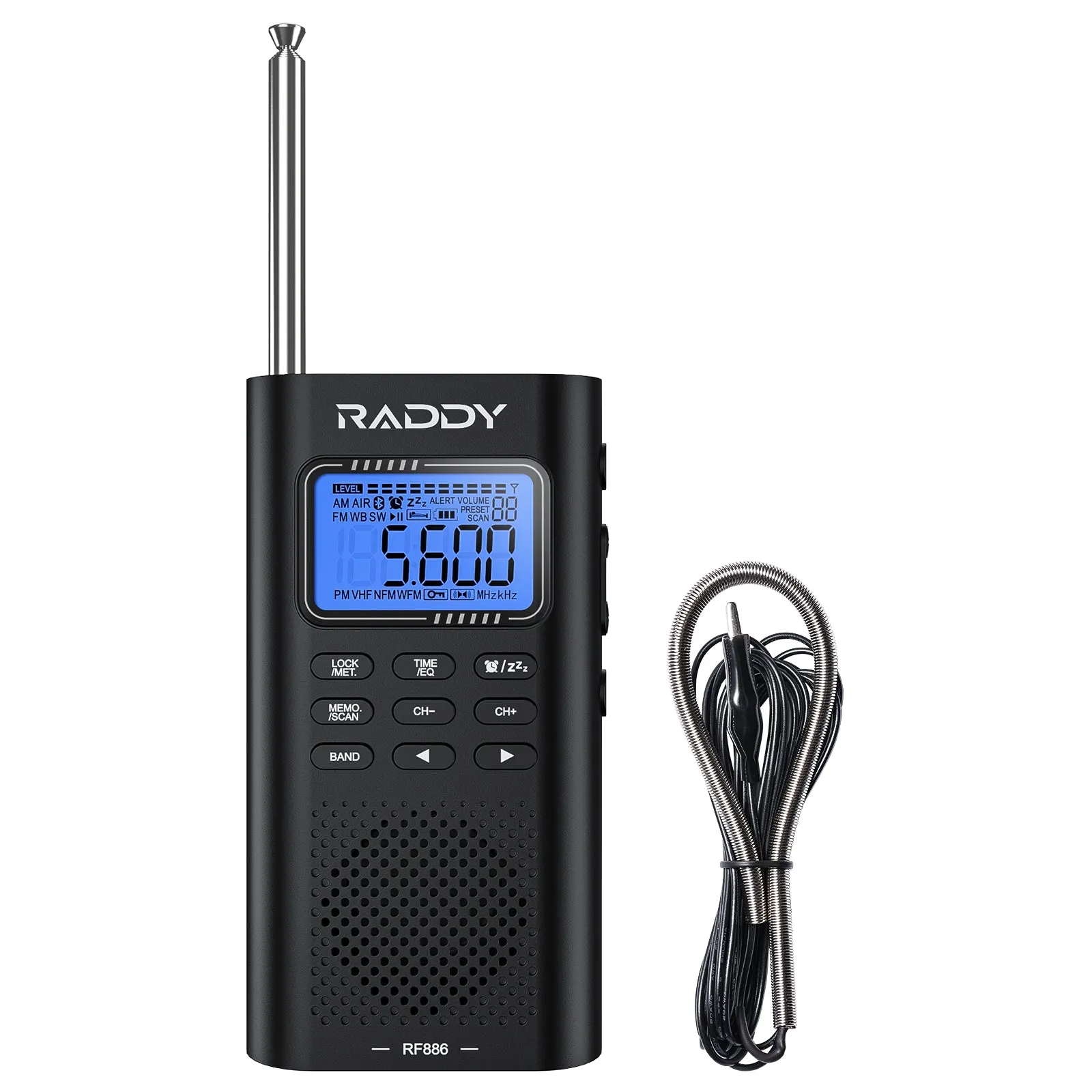 Raddy RF886 Shortwave Radio | AM/FM/SW/VHF/WB | Bluetooth Connection | Rechargeable Pocket Radio | NOAA