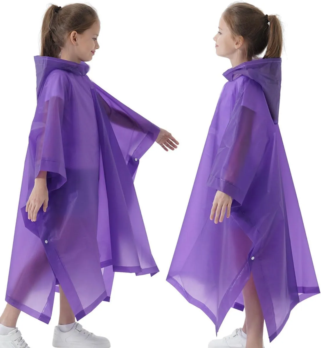 Rain Poncho for Kids(2 Pack) Waterproof Reusable EVA Raincoat One Size Rain Jackets for Children,Boys and Girls