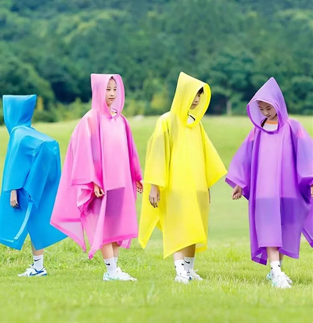 Rain Poncho for Kids(2 Pack) Waterproof Reusable EVA Raincoat One Size Rain Jackets for Children,Boys and Girls