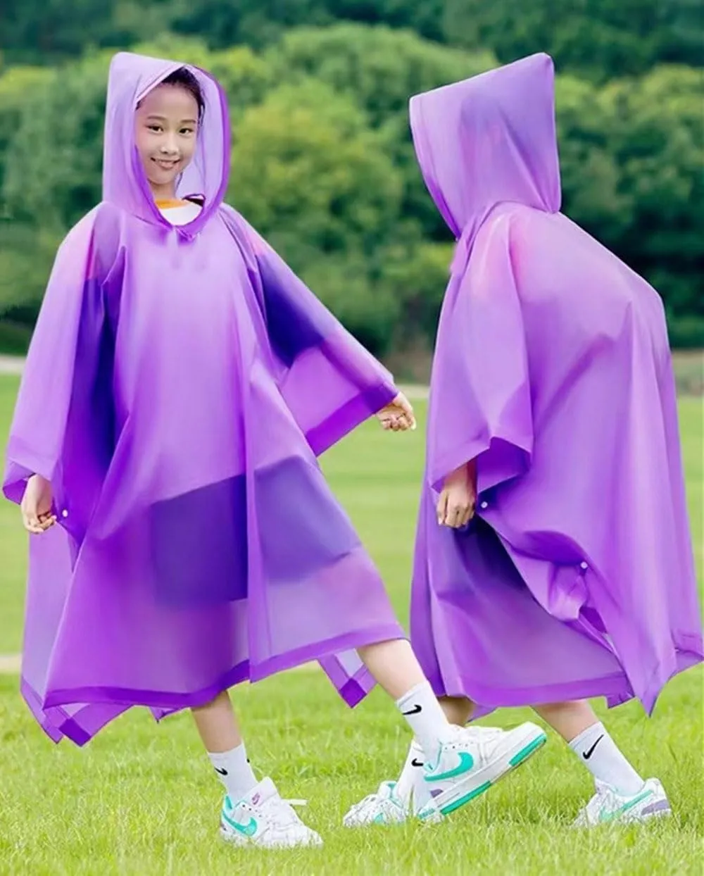 Rain Poncho for Kids(2 Pack) Waterproof Reusable EVA Raincoat One Size Rain Jackets for Children,Boys and Girls