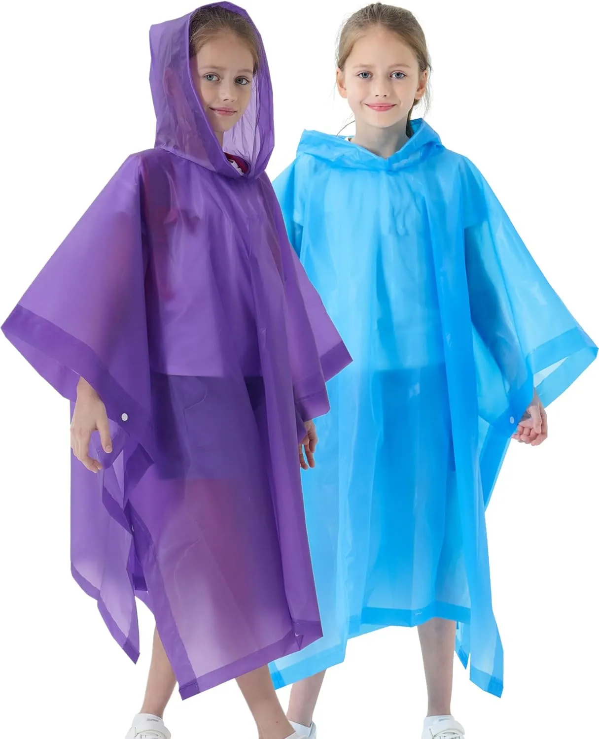Rain Poncho for Kids(2 Pack) Waterproof Reusable EVA Raincoat One Size Rain Jackets for Children,Boys and Girls
