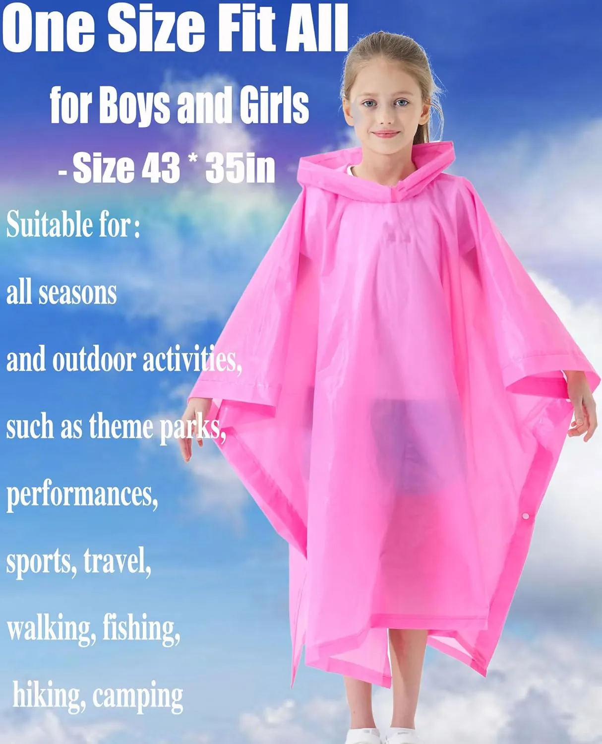 Rain Poncho for Kids(2 Pack) Waterproof Reusable EVA Raincoat One Size Rain Jackets for Children,Boys and Girls