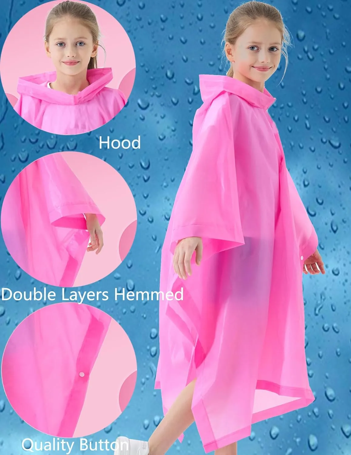 Rain Poncho for Kids(2 Pack) Waterproof Reusable EVA Raincoat One Size Rain Jackets for Children,Boys and Girls