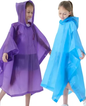 Rain Poncho for Kids(2 Pack) Waterproof Reusable EVA Raincoat One Size Rain Jackets for Children,Boys and Girls