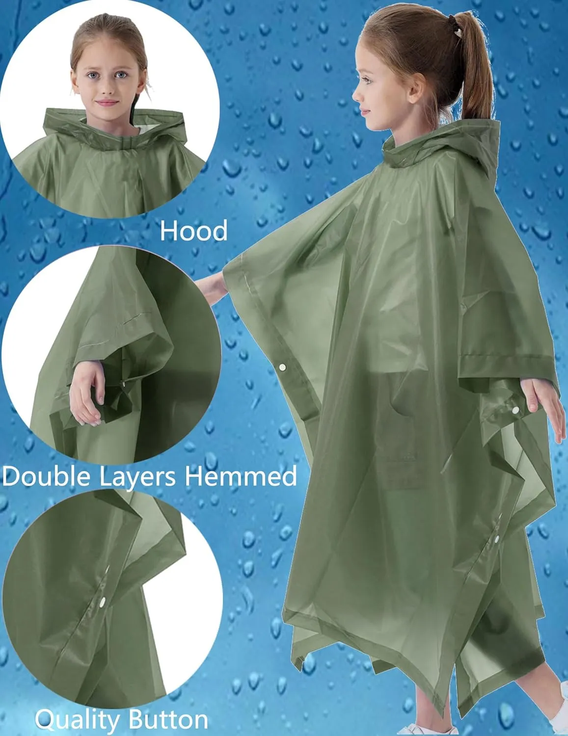 Rain Poncho for Kids(2 Pack) Waterproof Reusable EVA Raincoat One Size Rain Jackets for Children,Boys and Girls