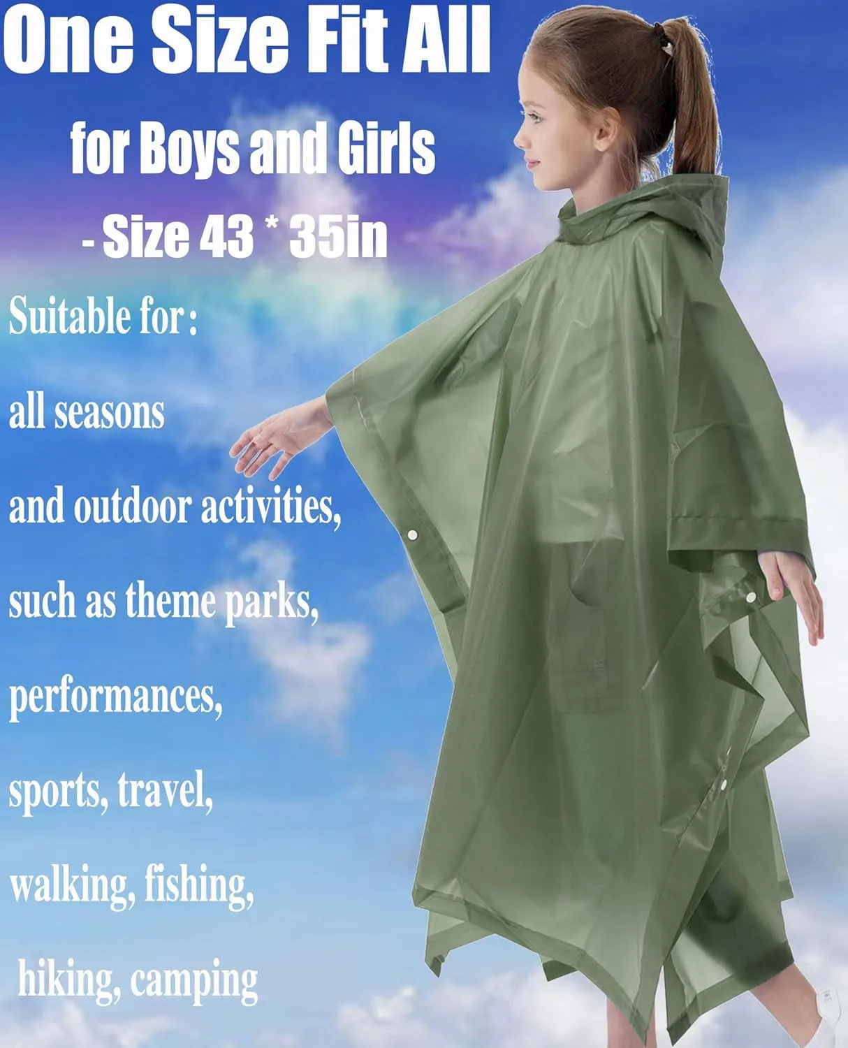 Rain Poncho for Kids(2 Pack) Waterproof Reusable EVA Raincoat One Size Rain Jackets for Children,Boys and Girls