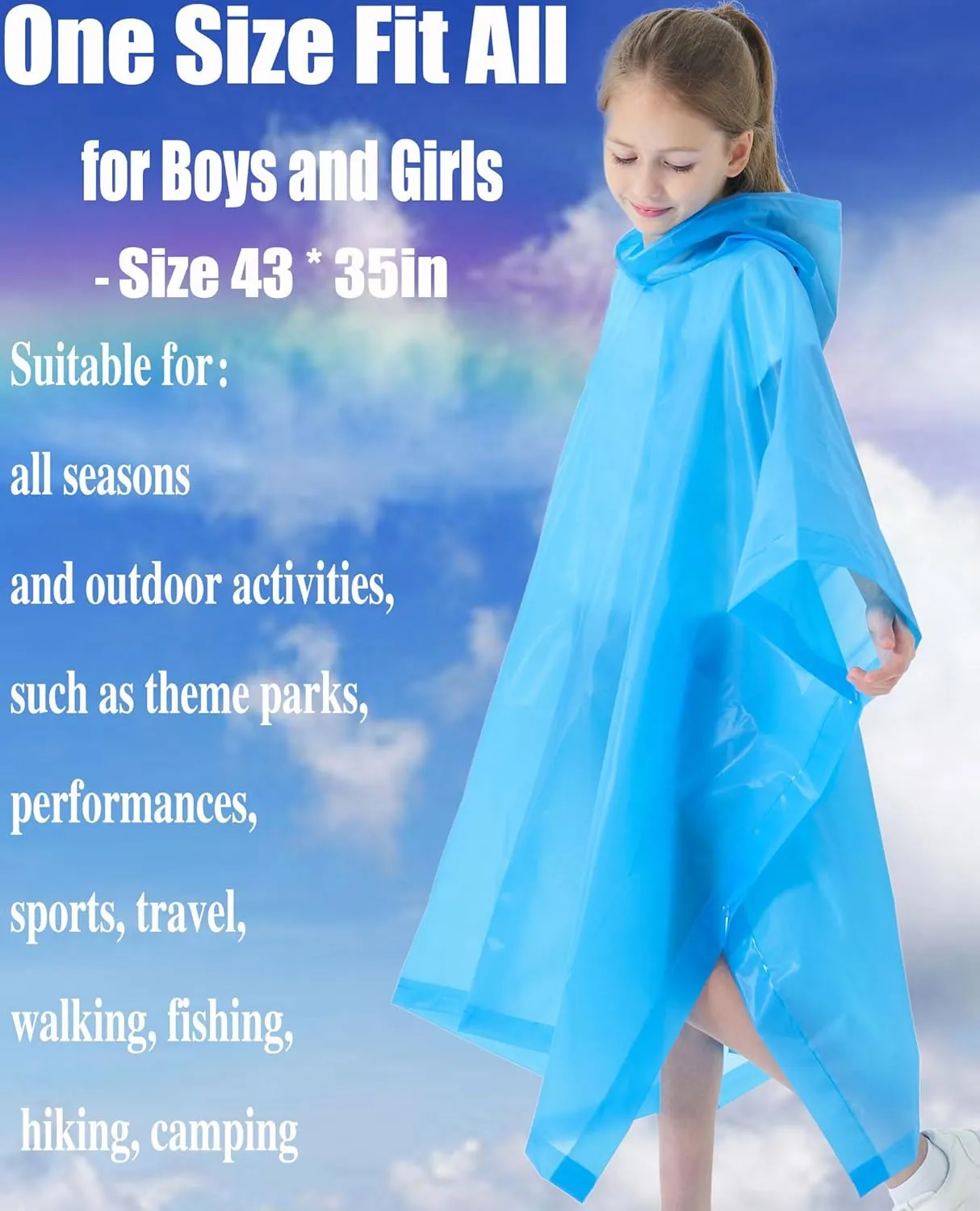 Rain Poncho for Kids(2 Pack) Waterproof Reusable EVA Raincoat One Size Rain Jackets for Children,Boys and Girls