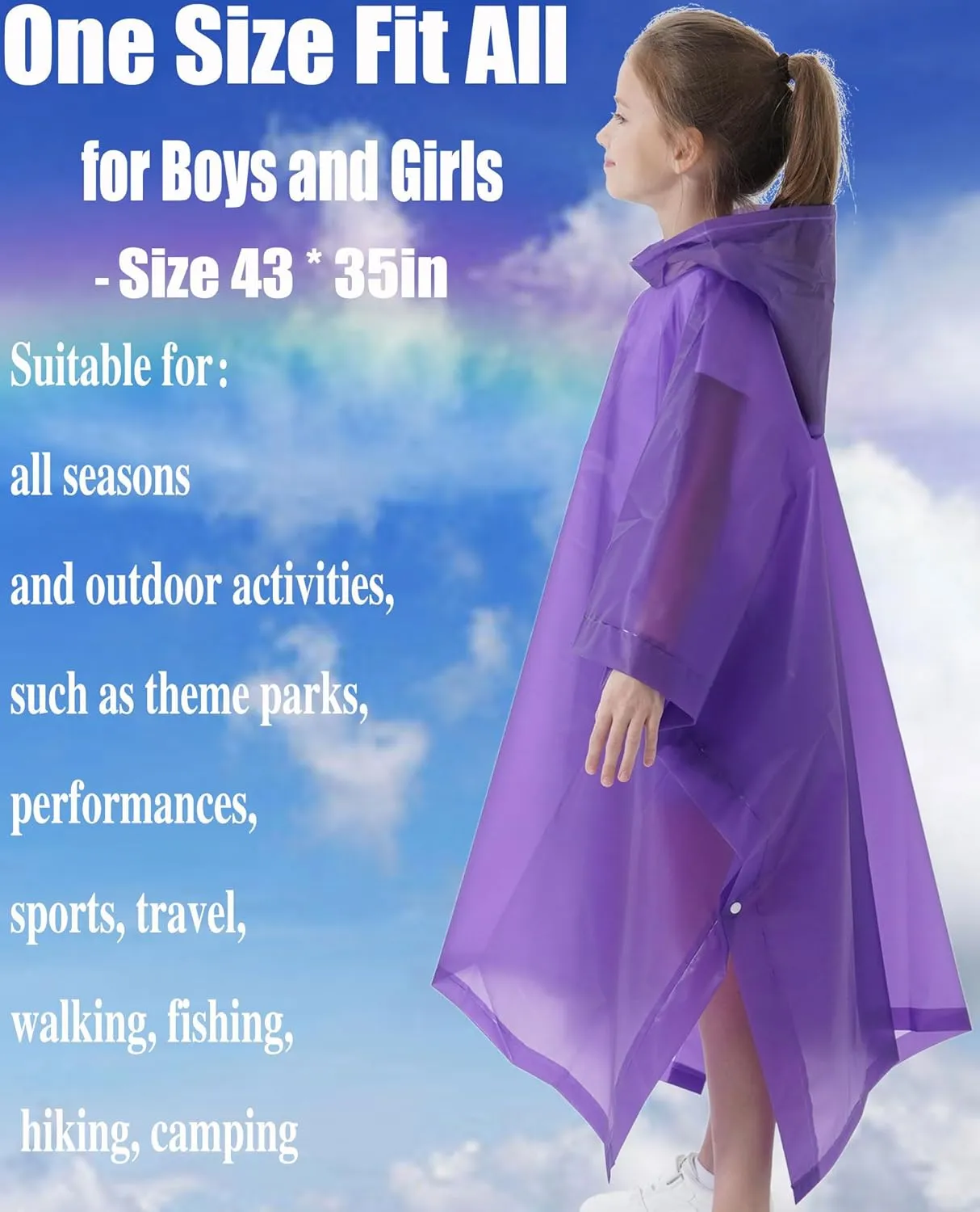 Rain Poncho for Kids(2 Pack) Waterproof Reusable EVA Raincoat One Size Rain Jackets for Children,Boys and Girls