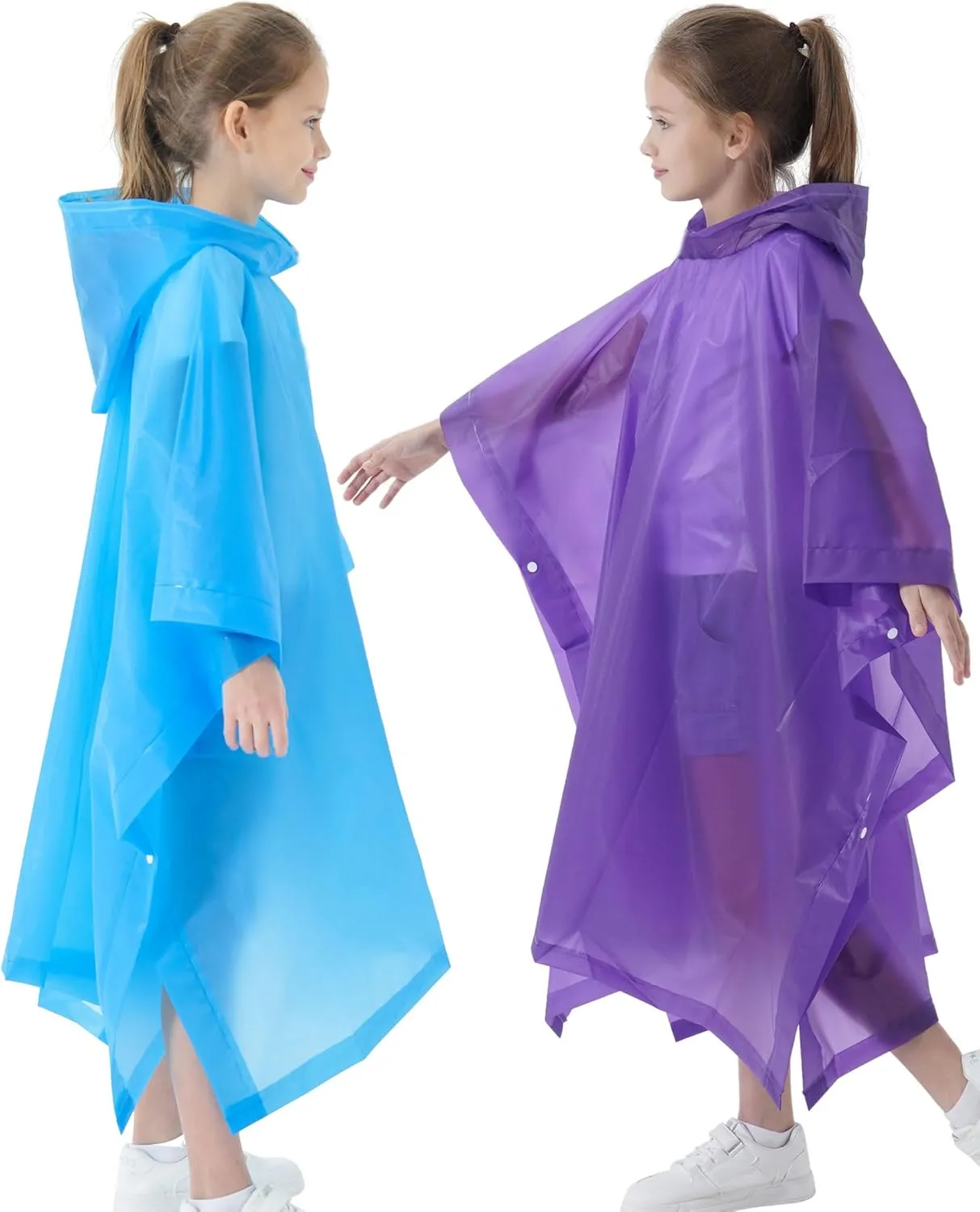 Rain Poncho for Kids(2 Pack) Waterproof Reusable EVA Raincoat One Size Rain Jackets for Children,Boys and Girls
