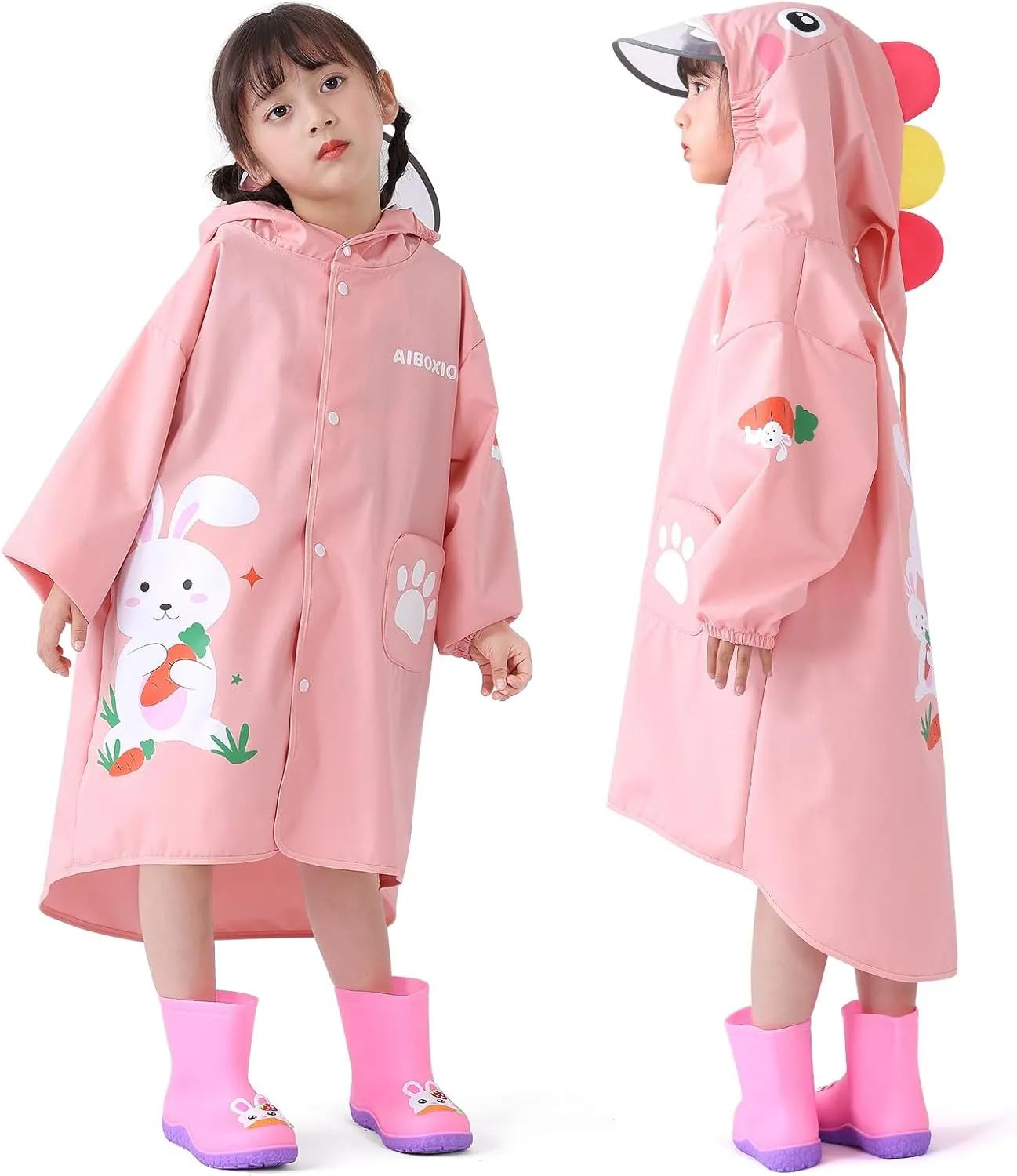 Rain Poncho Kids, Waterproof Rain Coat with Hood, Lightweight Portable Toddler Rain Jacket for Children Boys Girls