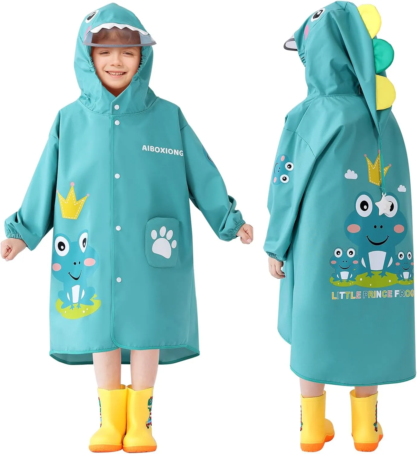 Rain Poncho Kids, Waterproof Rain Coat with Hood, Lightweight Portable Toddler Rain Jacket for Children Boys Girls