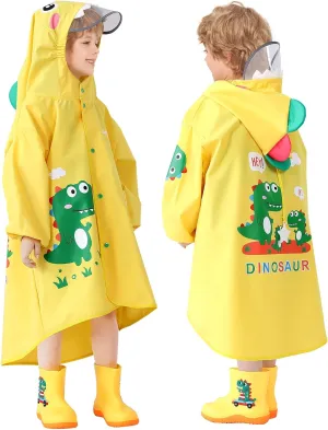 Rain Poncho Kids, Waterproof Rain Coat with Hood, Lightweight Portable Toddler Rain Jacket for Children Boys Girls