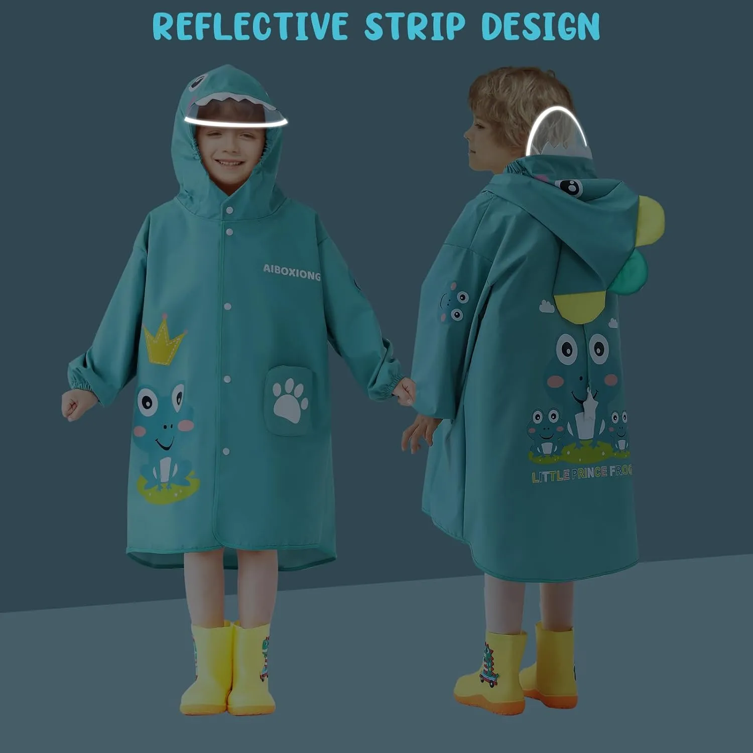 Rain Poncho Kids, Waterproof Rain Coat with Hood, Lightweight Portable Toddler Rain Jacket for Children Boys Girls
