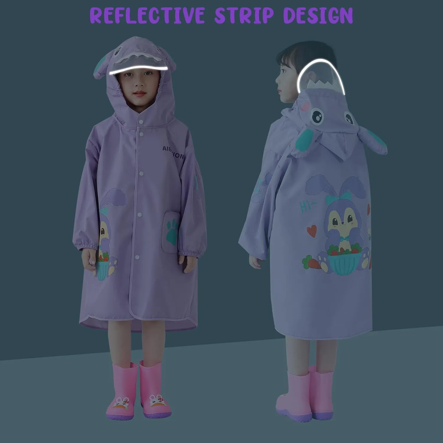 Rain Poncho Kids, Waterproof Rain Coat with Hood, Lightweight Portable Toddler Rain Jacket for Children Boys Girls