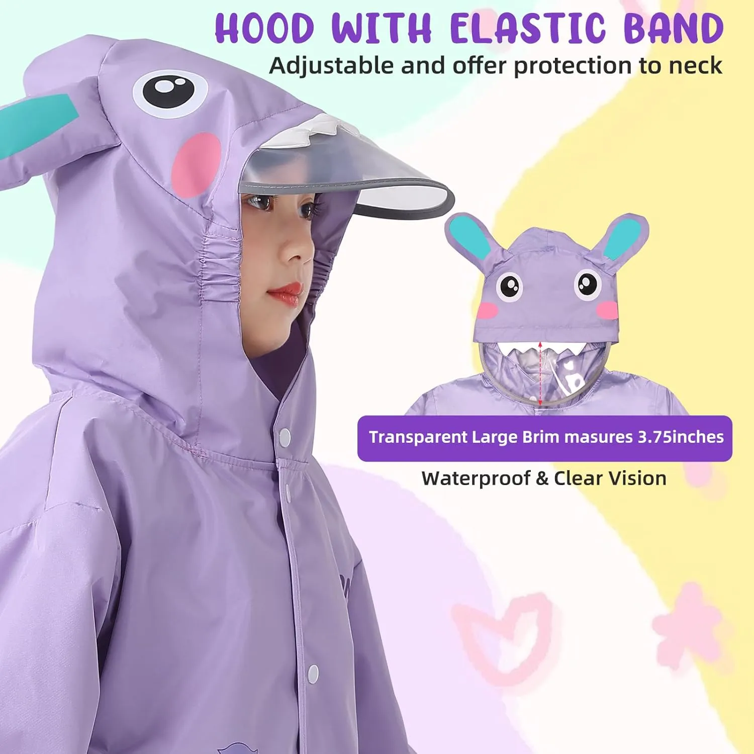Rain Poncho Kids, Waterproof Rain Coat with Hood, Lightweight Portable Toddler Rain Jacket for Children Boys Girls
