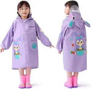 Rain Poncho Kids, Waterproof Rain Coat with Hood, Lightweight Portable Toddler Rain Jacket for Children Boys Girls