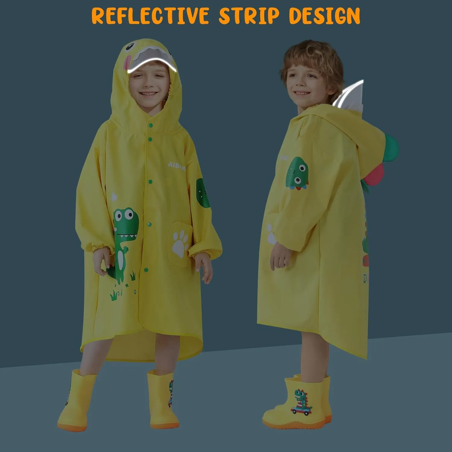 Rain Poncho Kids, Waterproof Rain Coat with Hood, Lightweight Portable Toddler Rain Jacket for Children Boys Girls