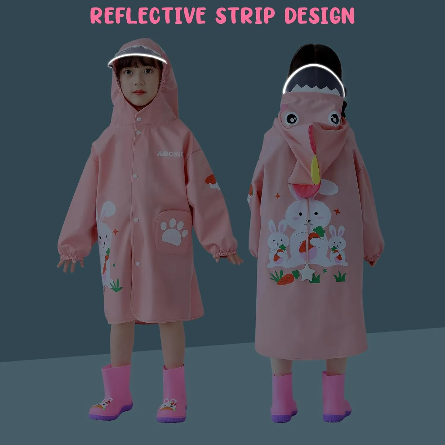 Rain Poncho Kids, Waterproof Rain Coat with Hood, Lightweight Portable Toddler Rain Jacket for Children Boys Girls