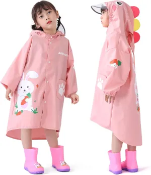 Rain Poncho Kids, Waterproof Rain Coat with Hood, Lightweight Portable Toddler Rain Jacket for Children Boys Girls