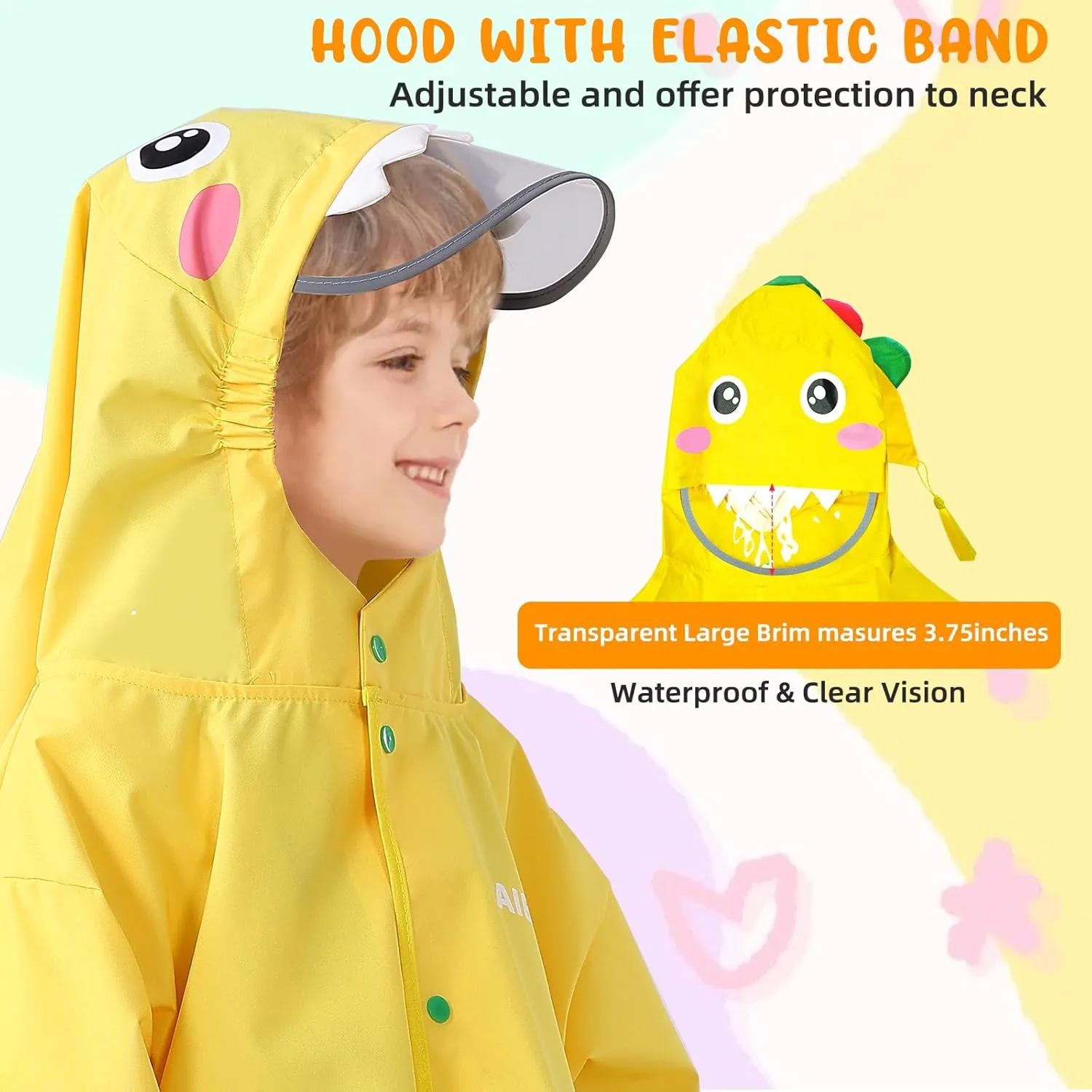 Rain Poncho Kids, Waterproof Rain Coat with Hood, Lightweight Portable Toddler Rain Jacket for Children Boys Girls