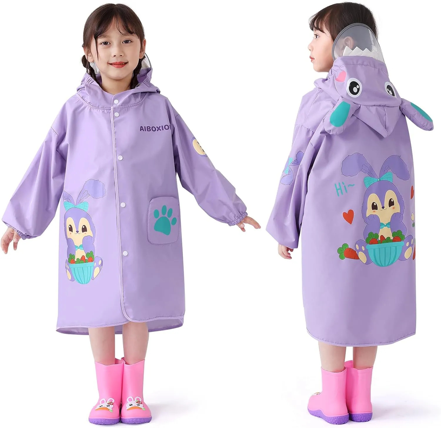 Rain Poncho Kids, Waterproof Rain Coat with Hood, Lightweight Portable Toddler Rain Jacket for Children Boys Girls