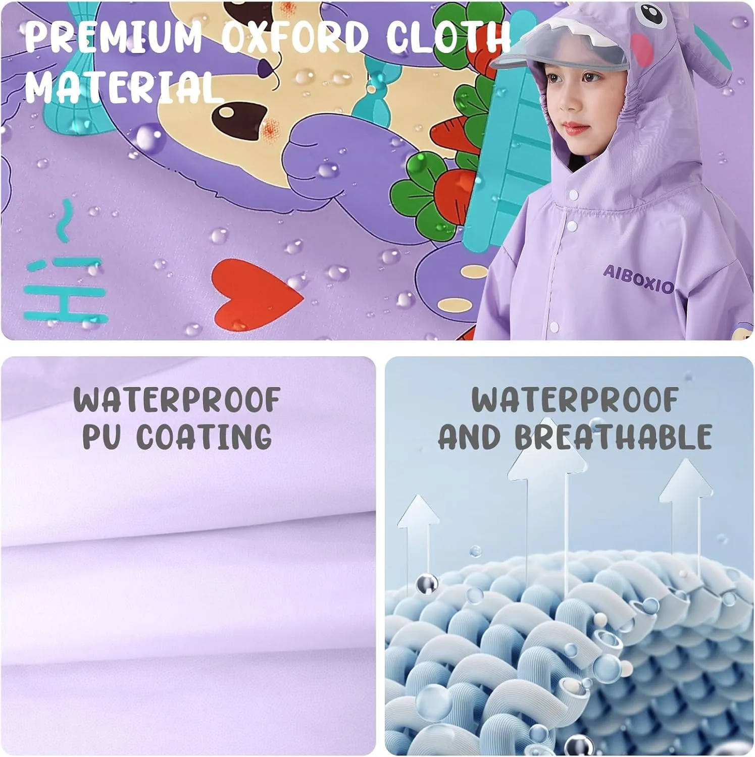 Rain Poncho Kids, Waterproof Rain Coat with Hood, Lightweight Portable Toddler Rain Jacket for Children Boys Girls