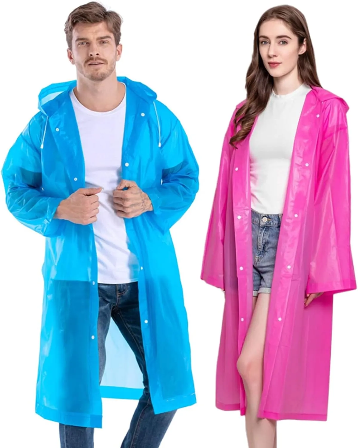 Rain Ponchos for Adults Reusable, 2 Pack Raincoat for Women Men, Waterproof Rain Coat Gear with Hood Drawstring