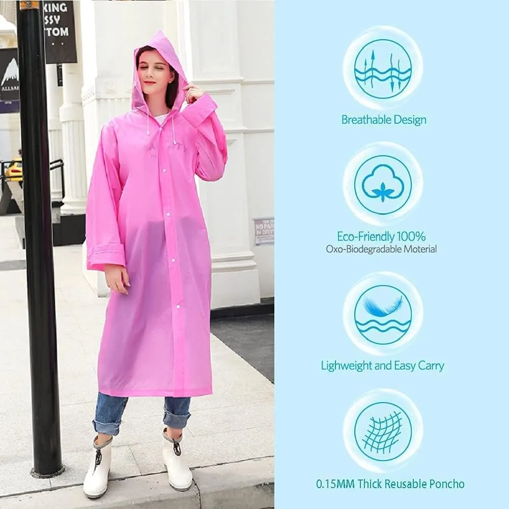 Rain Ponchos for Adults Reusable, 2 Pack Raincoat for Women Men, Waterproof Rain Coat Gear with Hood Drawstring