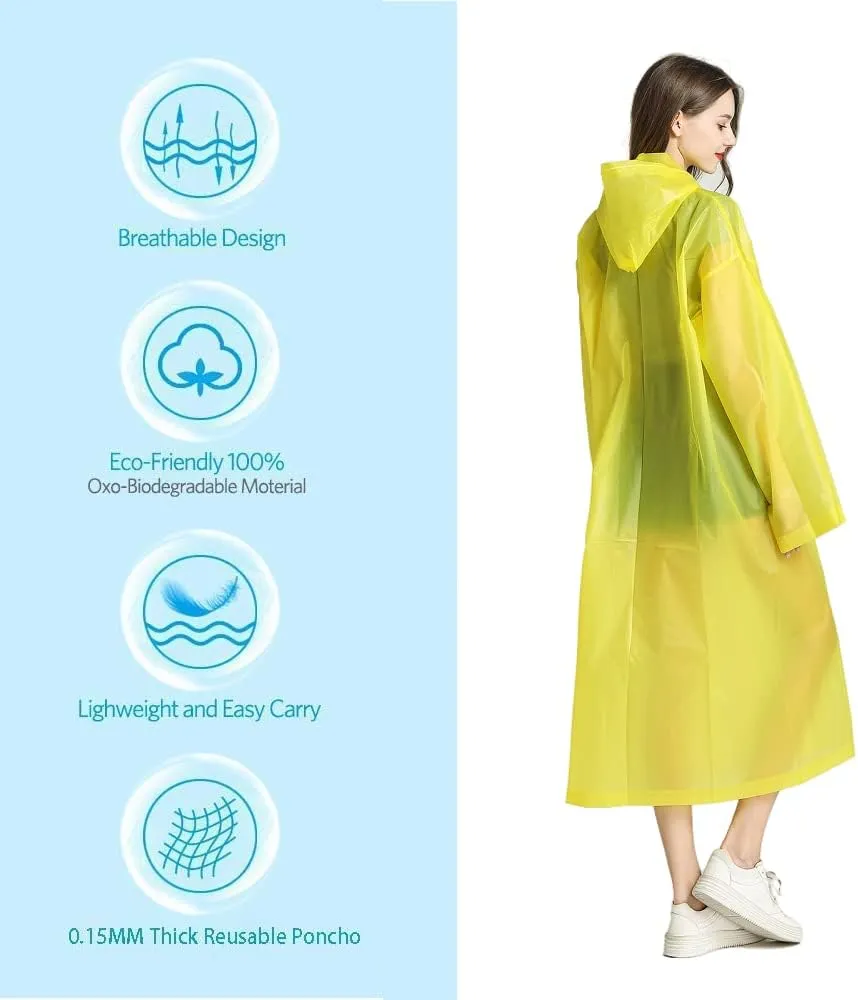 Rain Ponchos for Adults Reusable, 2 Pack Raincoat for Women Men, Waterproof Rain Coat Gear with Hood Drawstring