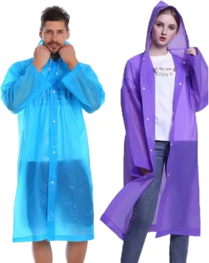 Rain Ponchos for Adults Reusable, 2 Pack Raincoat for Women Men, Waterproof Rain Coat Gear with Hood Drawstring