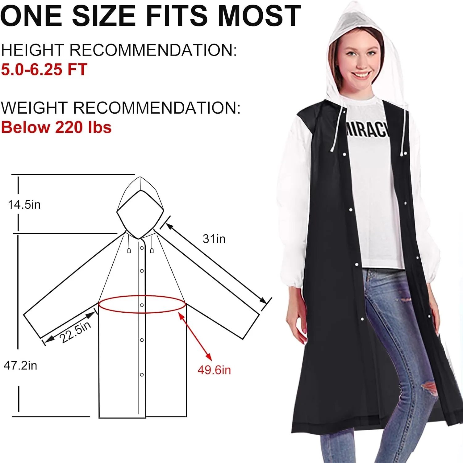 Rain Ponchos for Adults, Reusable Lightweight Rain Coat for Men and Women