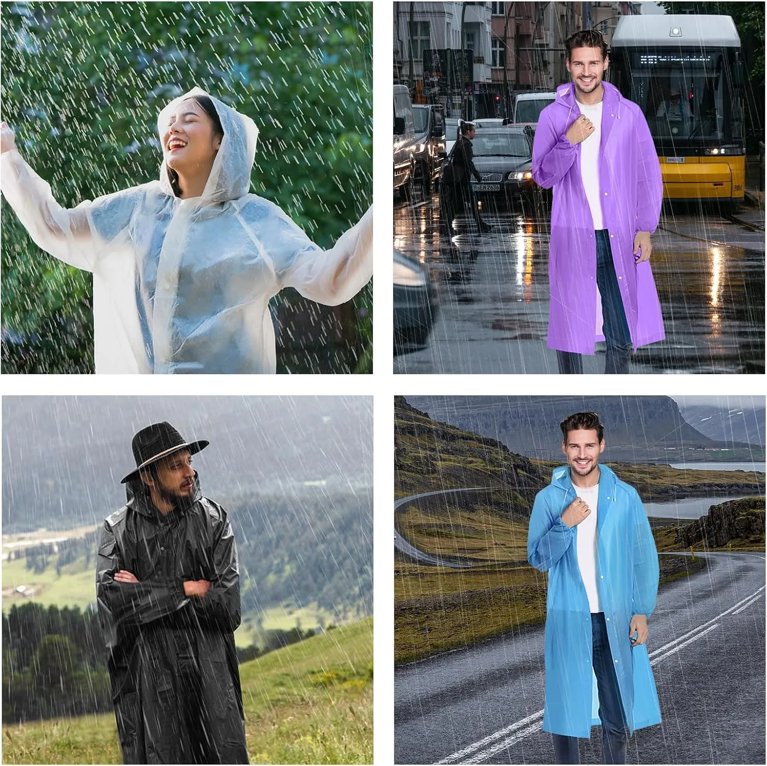 Rain Ponchos for Adults, Reusable Lightweight Rain Coat for Men and Women