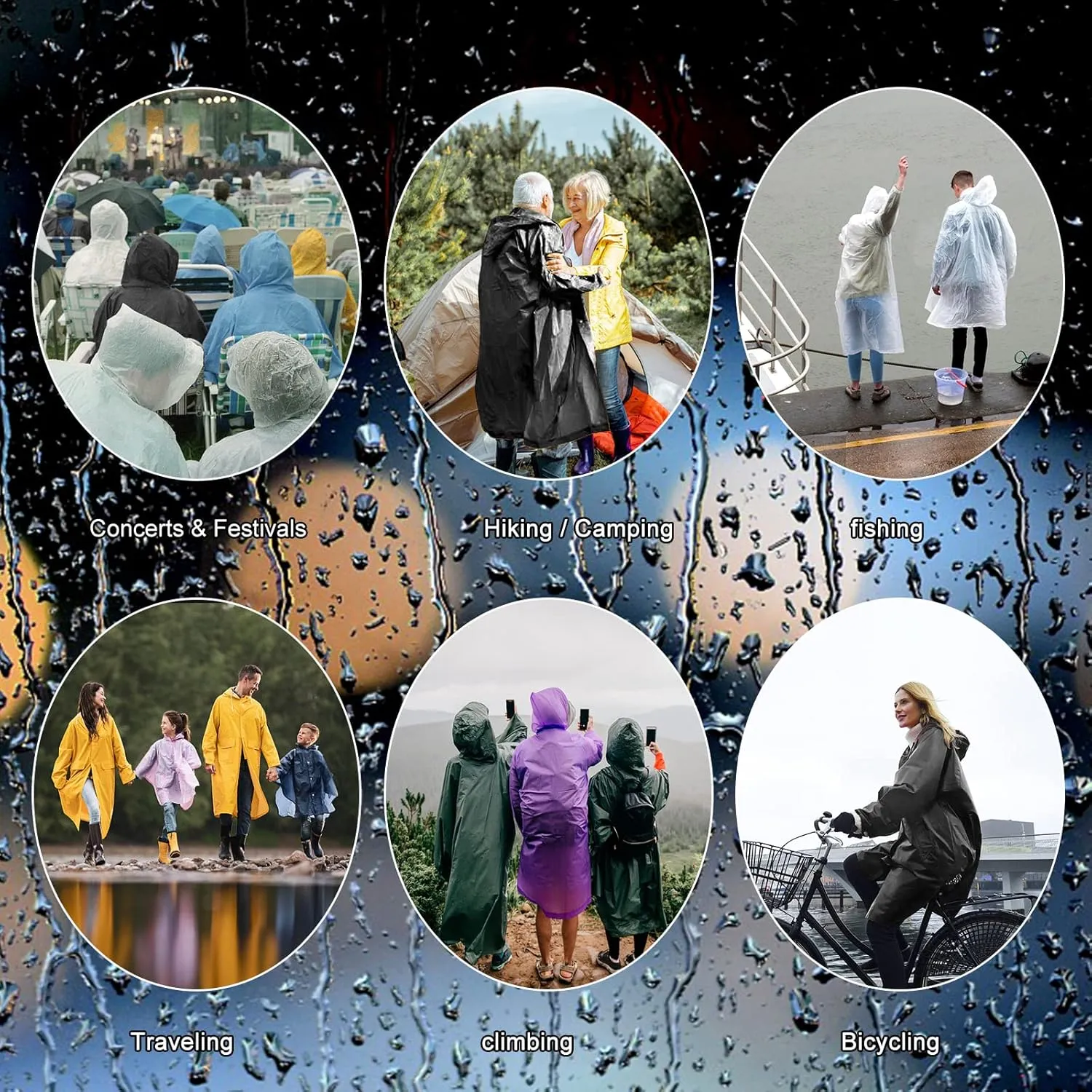 Rain Ponchos for Adults, Reusable Lightweight Rain Coat for Men and Women