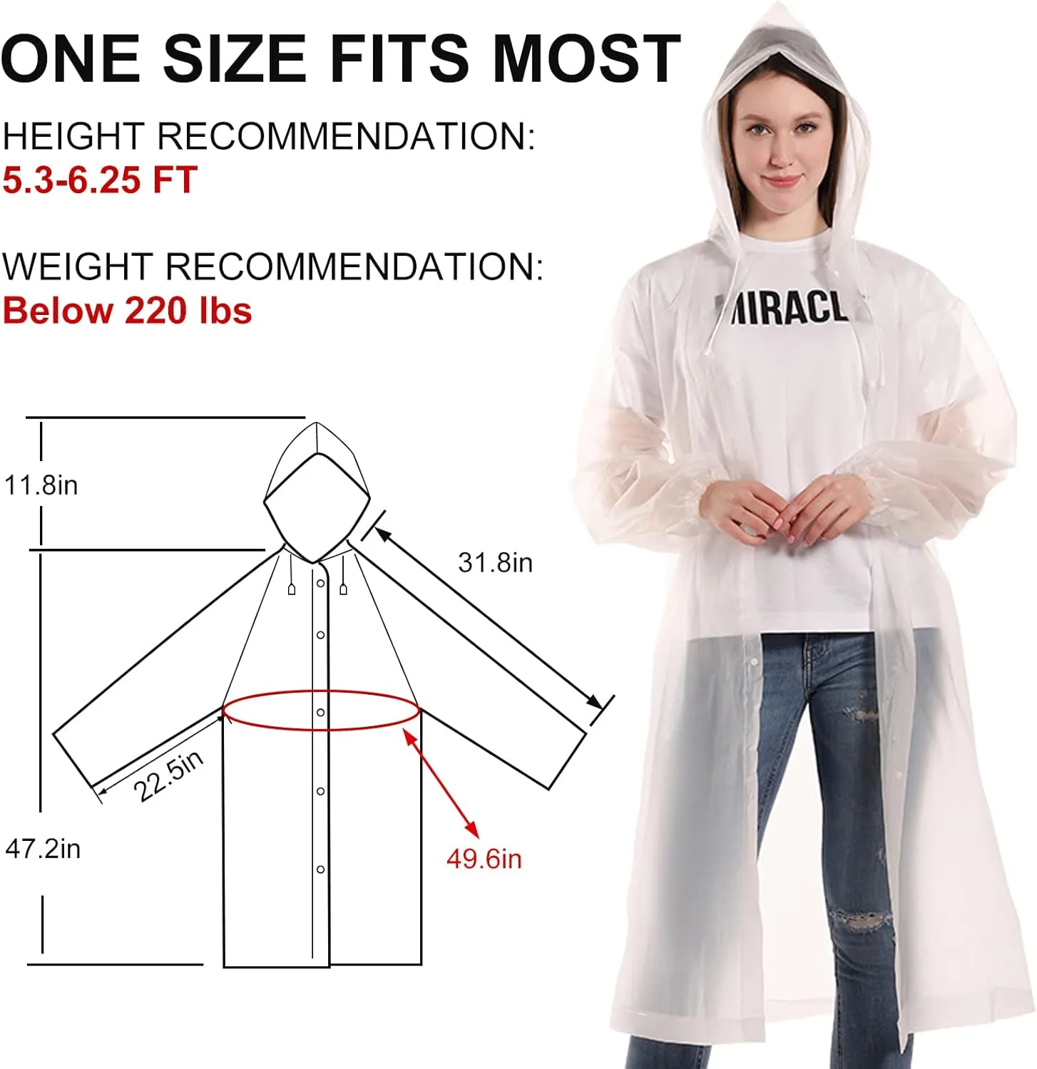 Rain Ponchos for Adults, Reusable Lightweight Rain Coat for Men and Women
