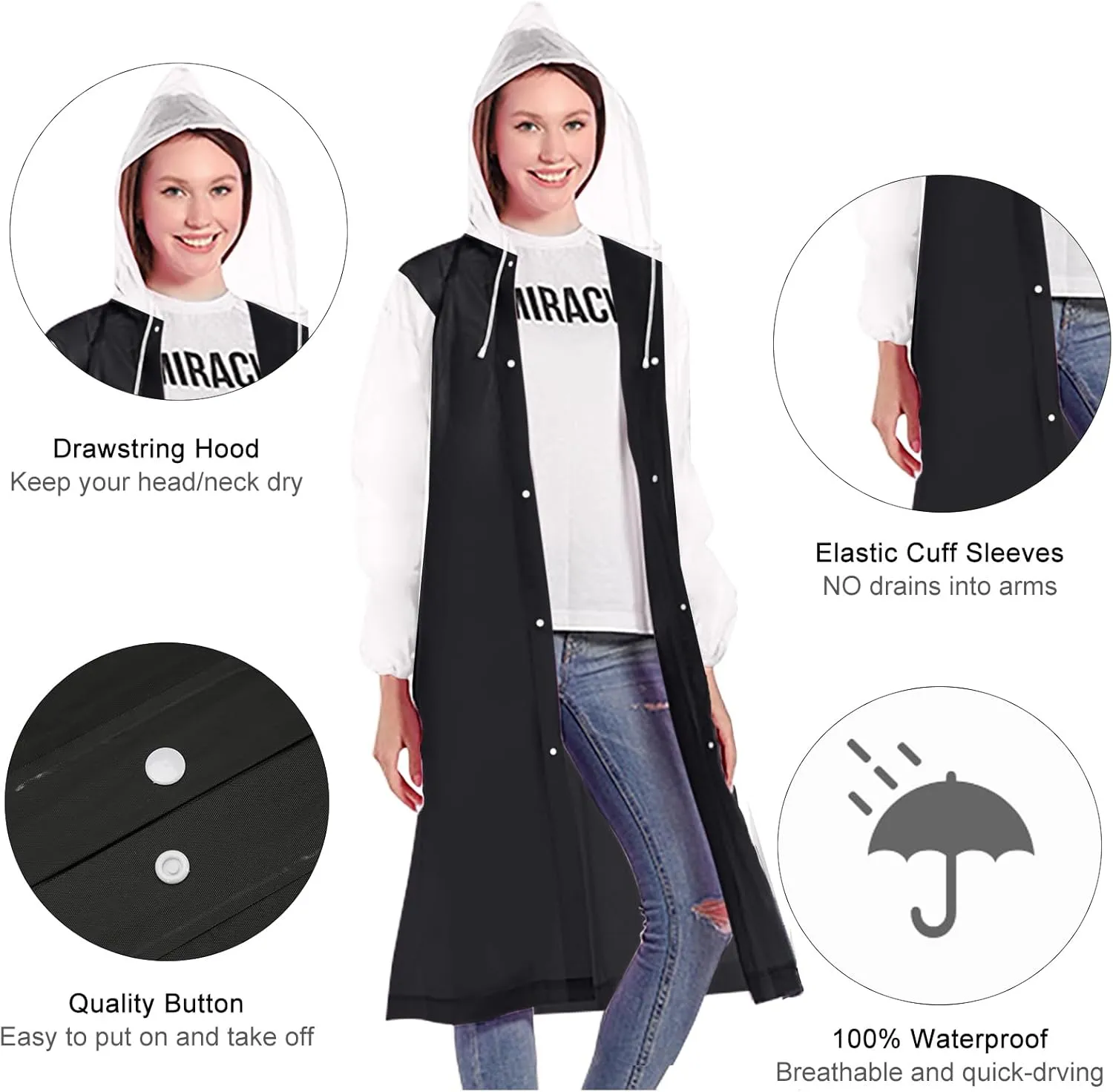 Rain Ponchos for Adults, Reusable Lightweight Rain Coat for Men and Women