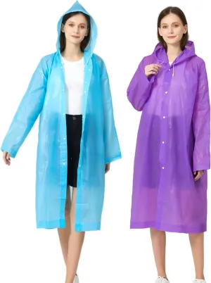 Rain Ponchos for Adults, Reusable Waterproof Hooded EVA Rain Coats Rain Jackets Rainwear for Women Men, Pack of 2