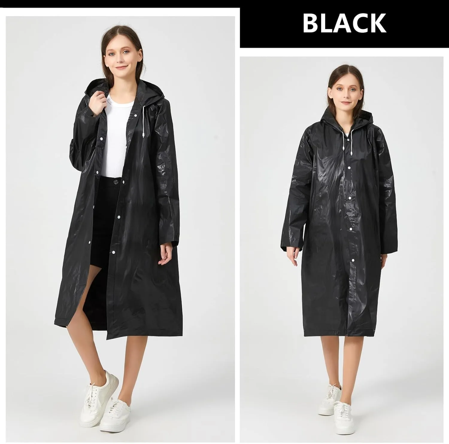 Rain Ponchos for Adults, Reusable Waterproof Hooded EVA Rain Coats Rain Jackets Rainwear for Women Men, Pack of 2