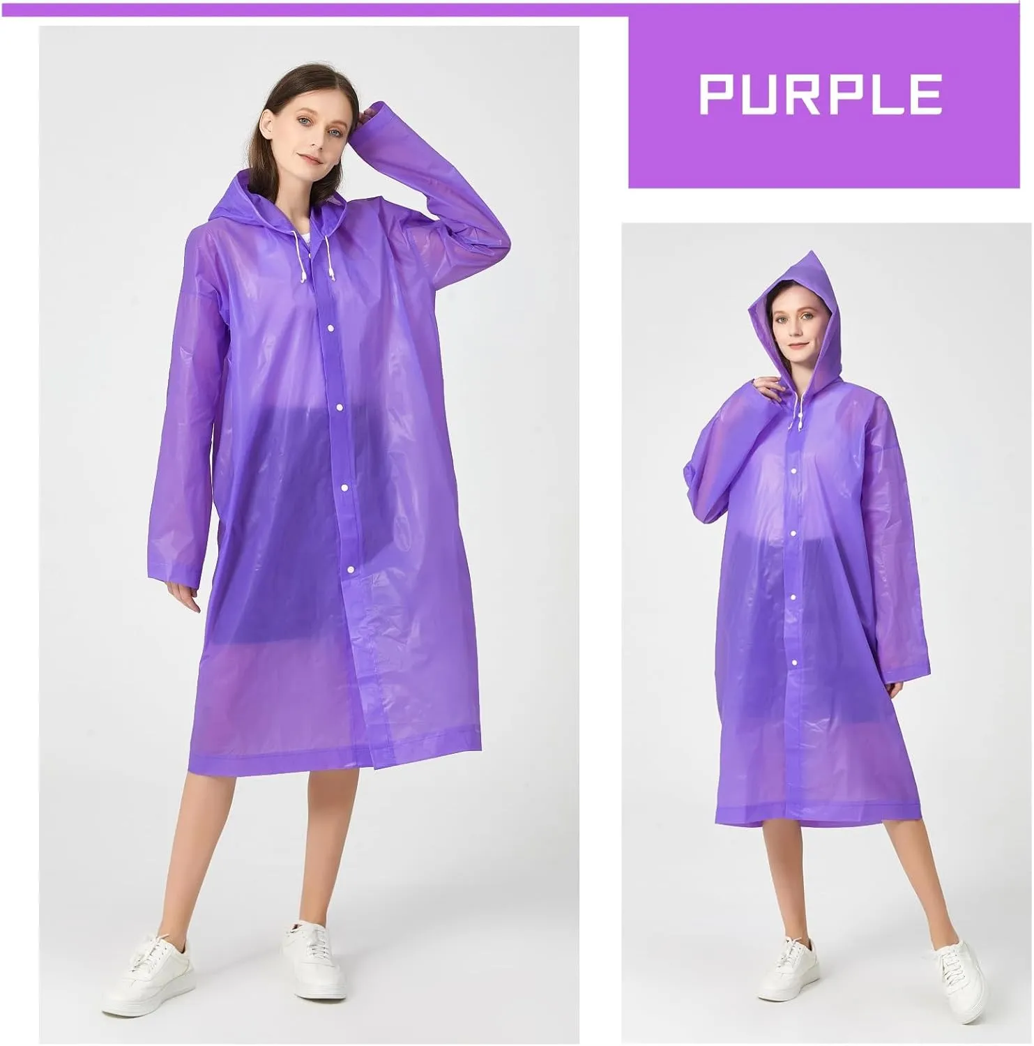 Rain Ponchos for Adults, Reusable Waterproof Hooded EVA Rain Coats Rain Jackets Rainwear for Women Men, Pack of 2