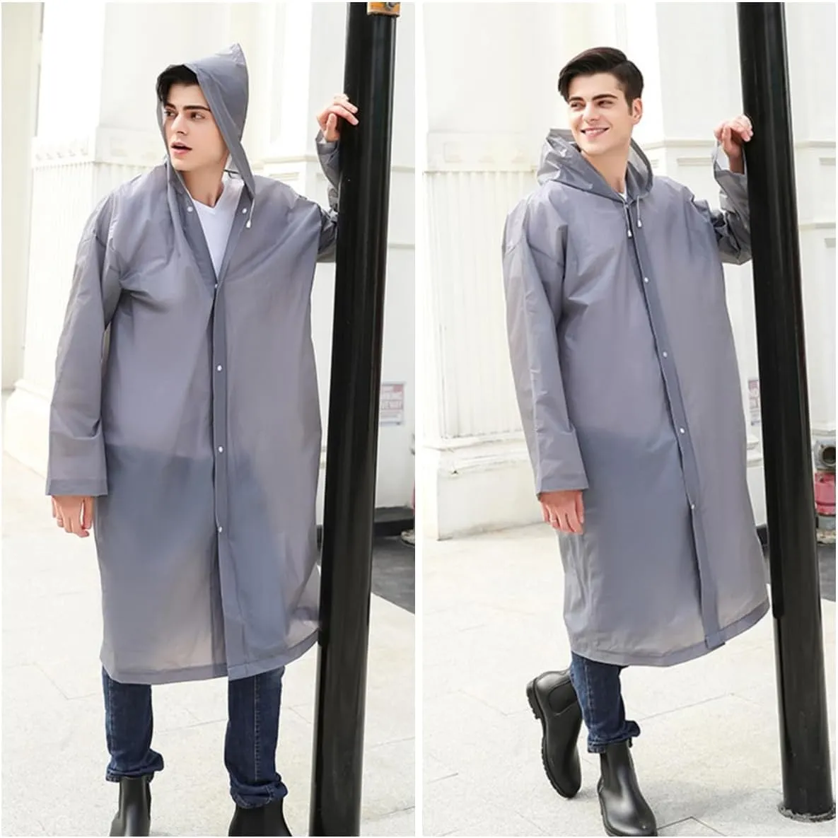 Rain Ponchos for Adults, Reusable Waterproof Hooded EVA Rain Coats Rain Jackets Rainwear for Women Men, Pack of 2