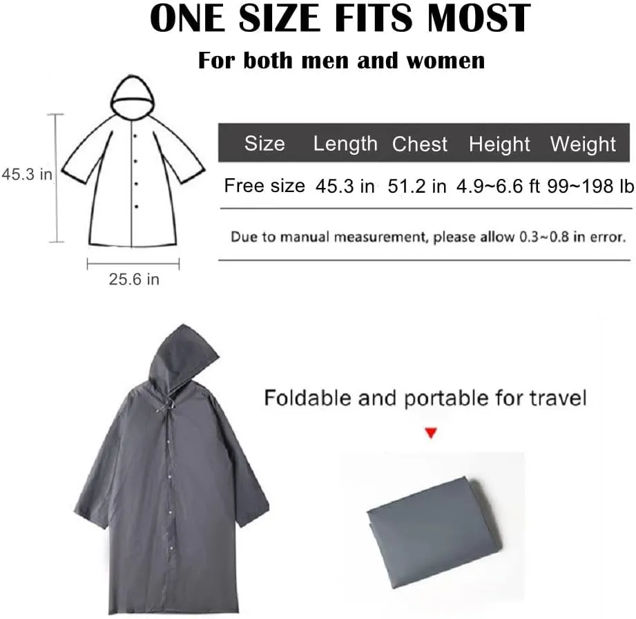 Rain Ponchos for Adults, Reusable Waterproof Hooded EVA Rain Coats Rain Jackets Rainwear for Women Men, Pack of 2