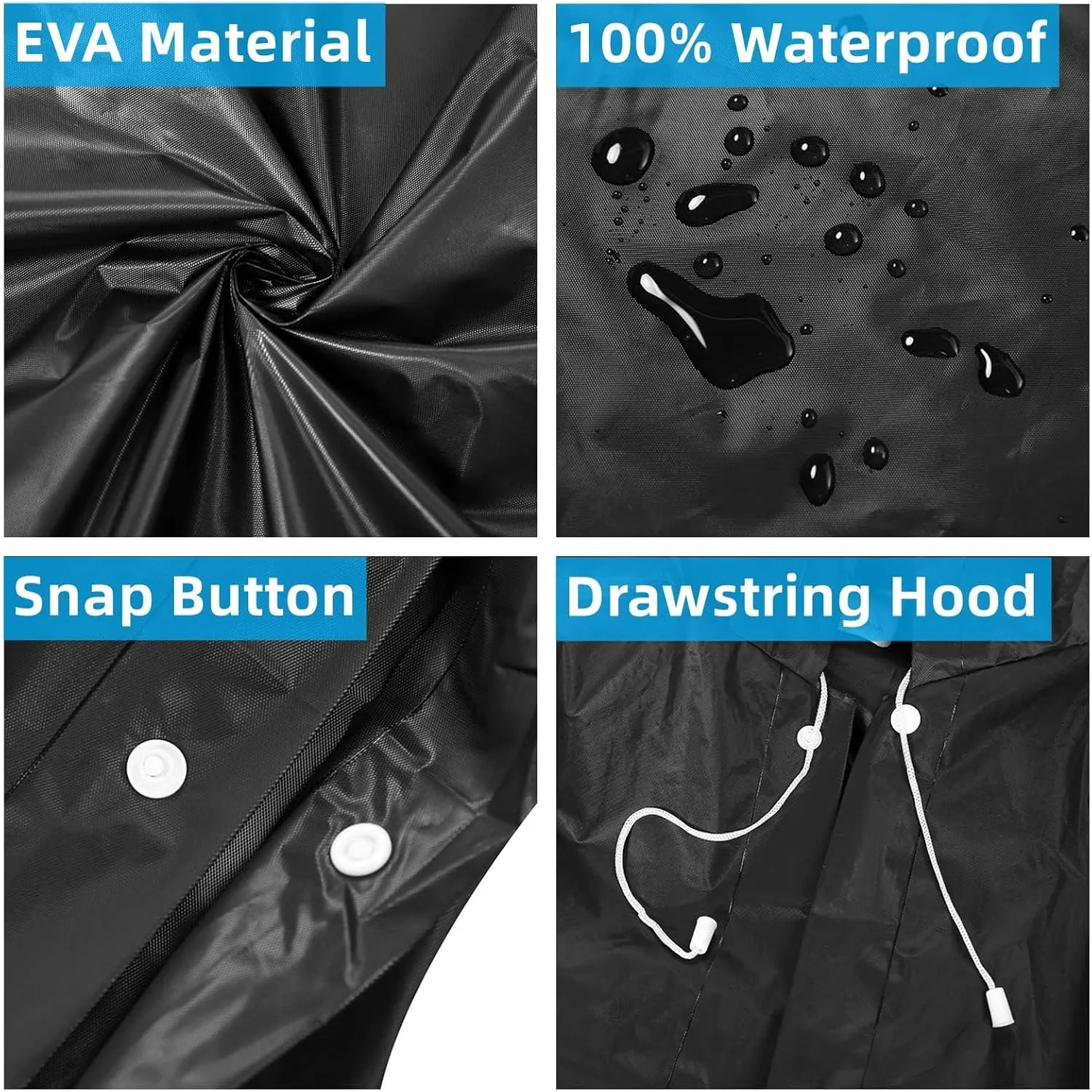 Rain Ponchos for Adults, Reusable Waterproof Hooded EVA Rain Coats Rain Jackets Rainwear for Women Men, Pack of 2