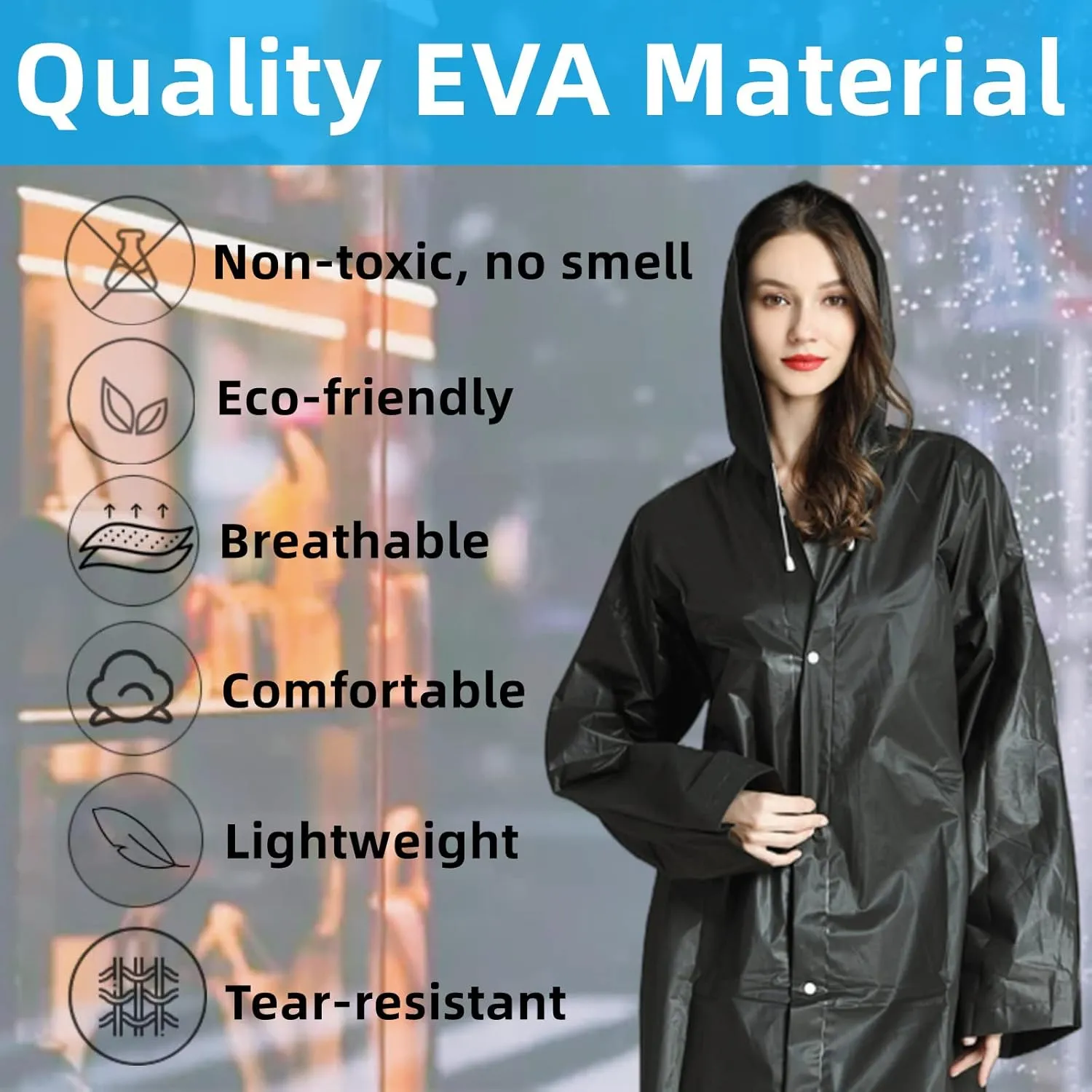 Rain Ponchos for Adults, Reusable Waterproof Hooded EVA Rain Coats Rain Jackets Rainwear for Women Men, Pack of 2