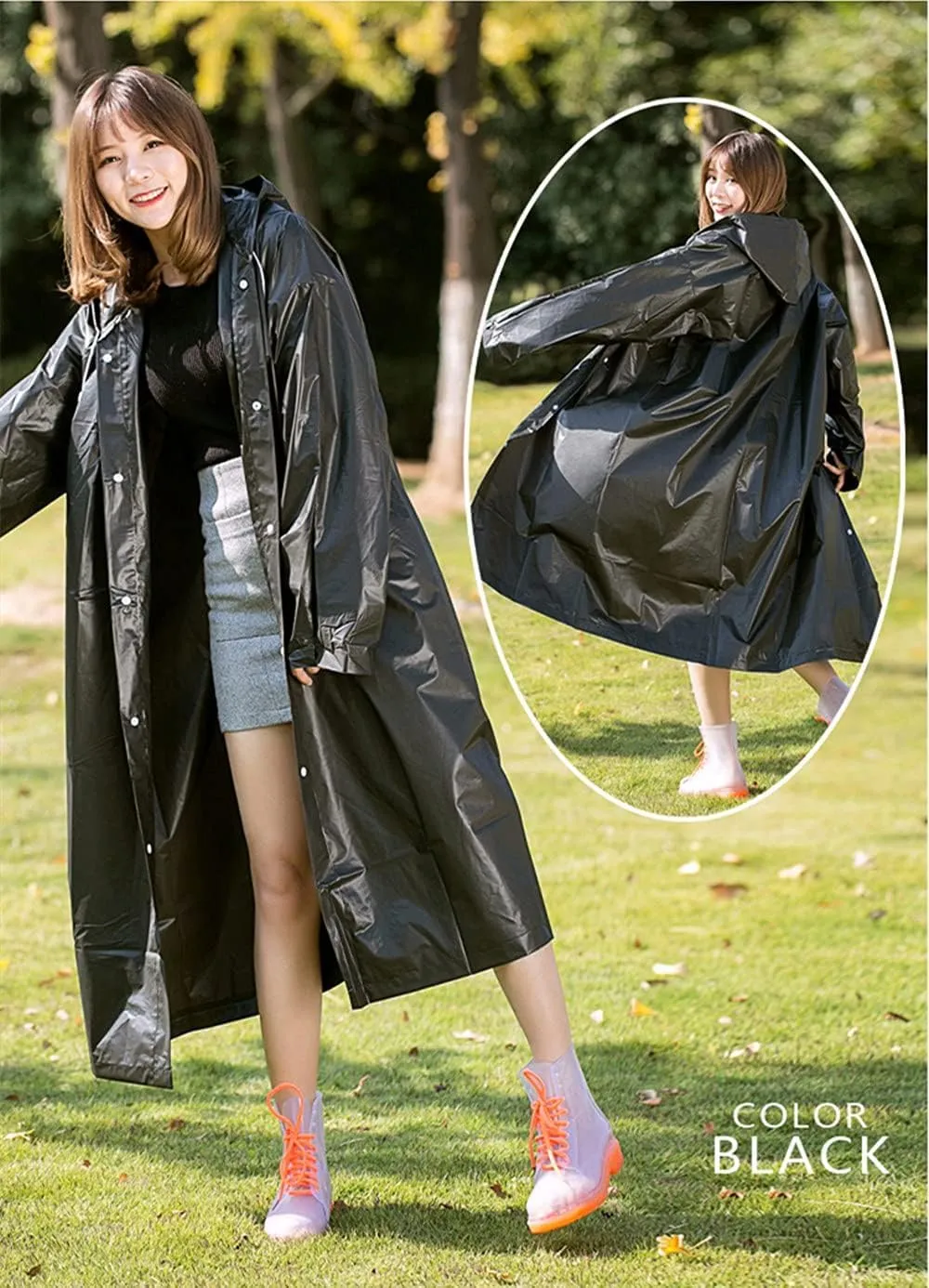 Rain Ponchos for Adults, Reusable Waterproof Hooded EVA Rain Coats Rain Jackets Rainwear for Women Men, Pack of 2