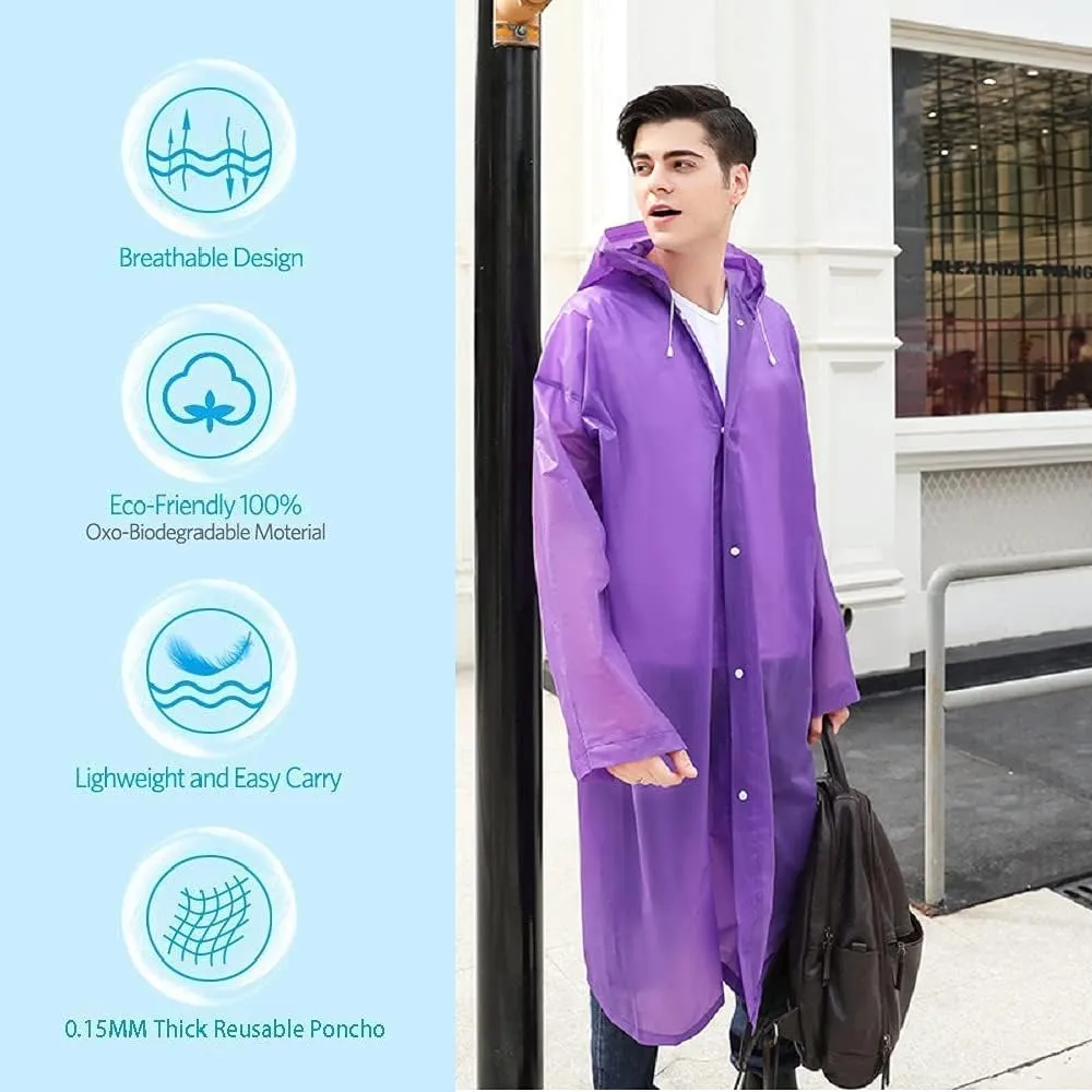 Rain Ponchos for Adults, Reusable Waterproof Hooded EVA Rain Coats Rain Jackets Rainwear for Women Men, Pack of 2
