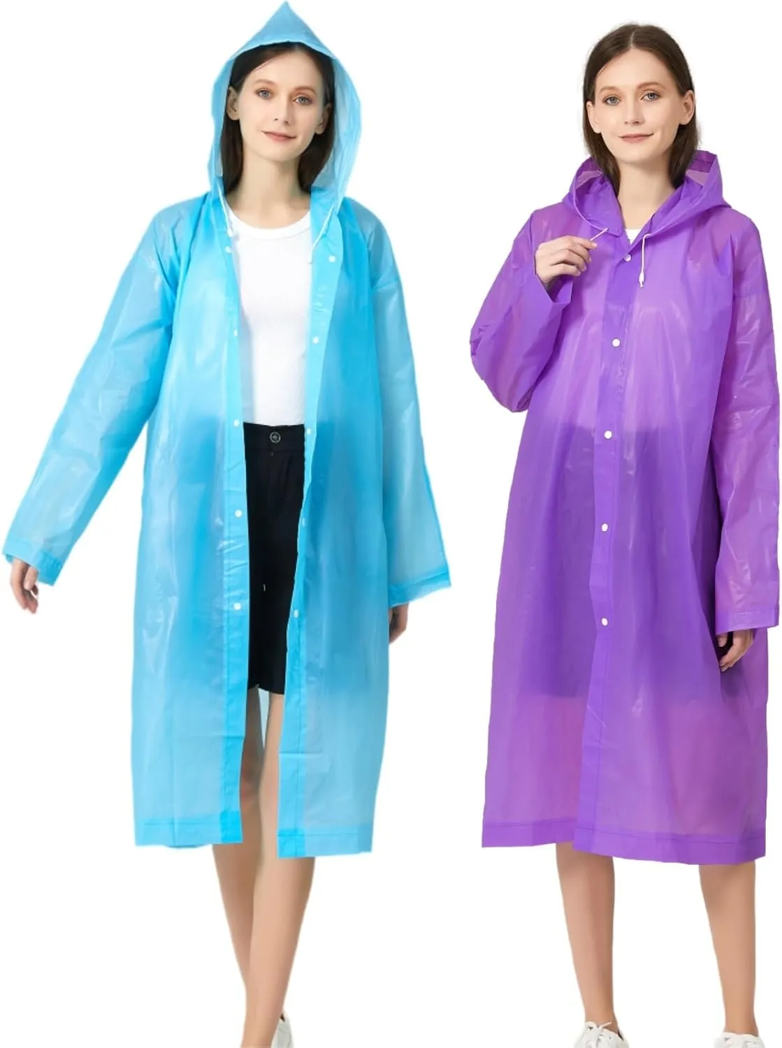 Rain Ponchos for Adults, Reusable Waterproof Hooded EVA Rain Coats Rain Jackets Rainwear for Women Men, Pack of 2
