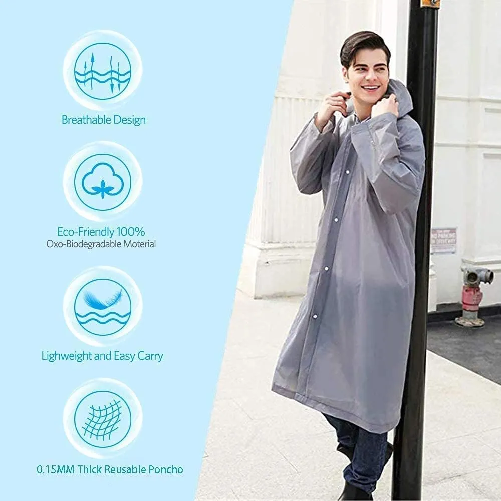 Rain Ponchos for Adults, Reusable Waterproof Hooded EVA Rain Coats Rain Jackets Rainwear for Women Men, Pack of 2