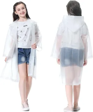 Rain Ponchos for Kids (2 Pack), Reusable Rain Jackets Waterproof EVA Raincoats with Hood for Boys and Girls